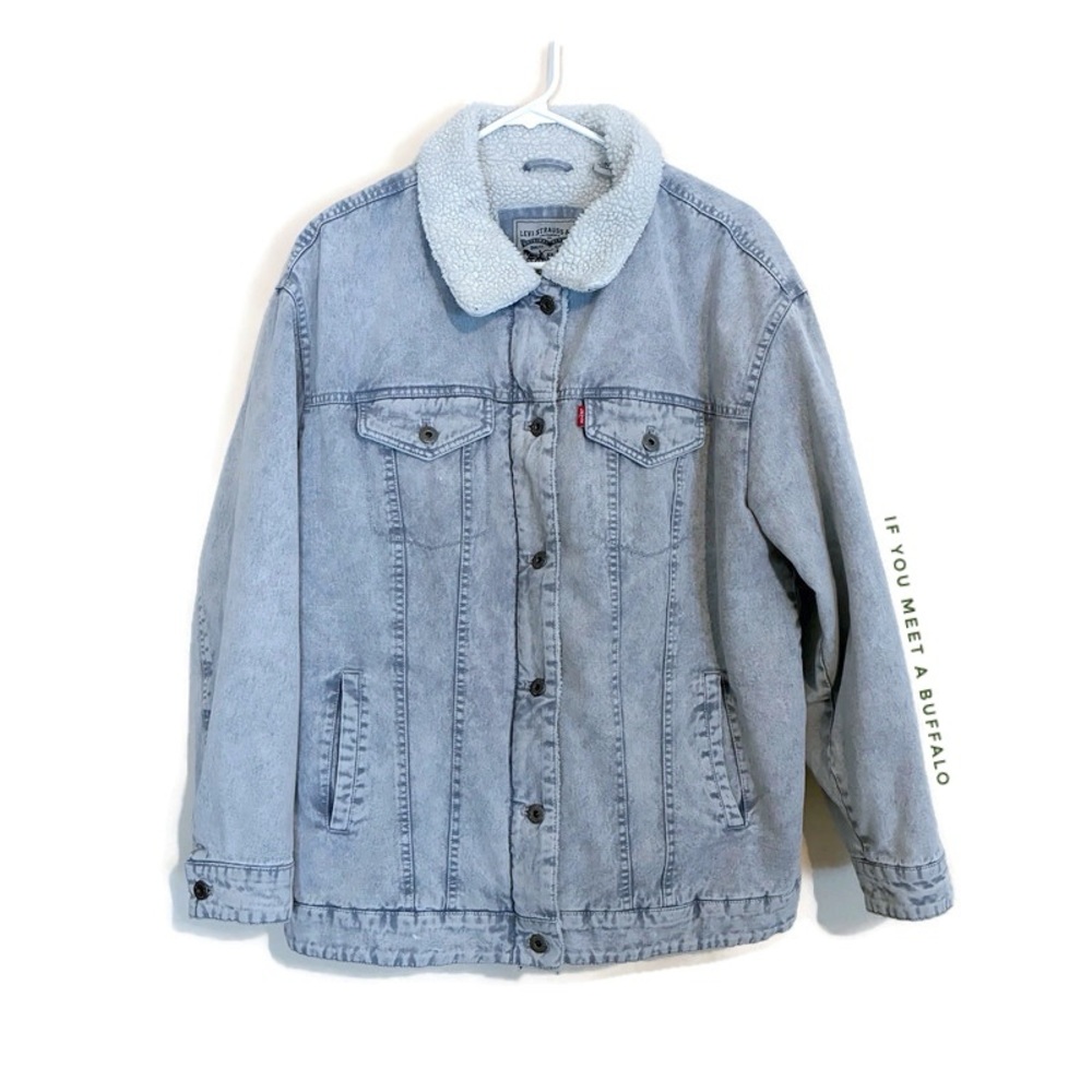 Levi's Women’s XL Original 90s Sherpa Lined Trucker Jacket Light Gray Distressed